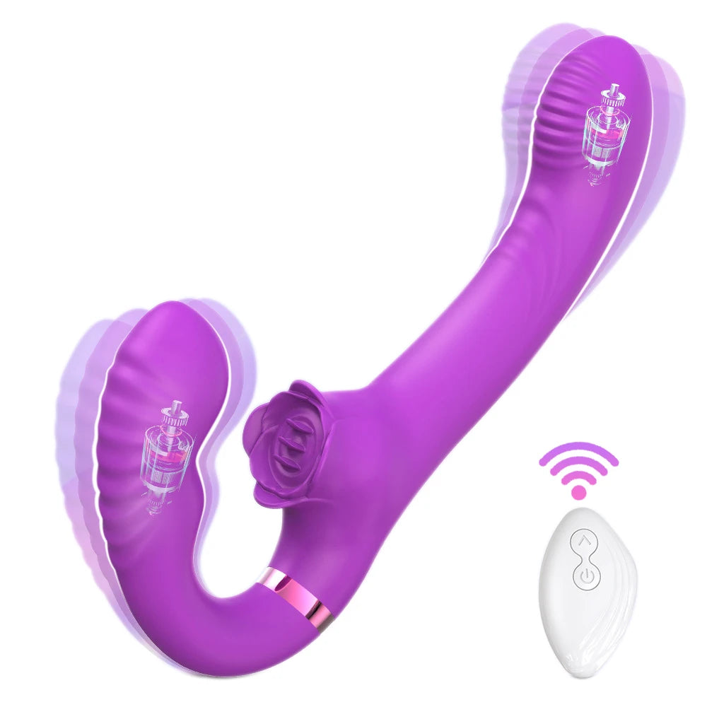 For Couples 10 Tapping & Vibrating G-spot Clit Stimulator Strapless Double-ended Remote Control Dildo