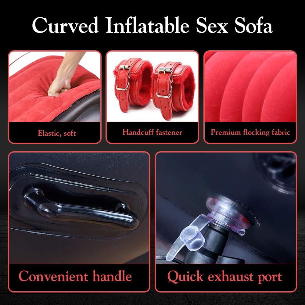 Inflatable Sex Sofa with Cuff Kit for BDSM and Bondage Play,Sex Game Furniture for Couple Deeper Position Support Adult Alternative Toys G-Point Love Pad Multifunctional PVC Pillow Air Cushion Chair