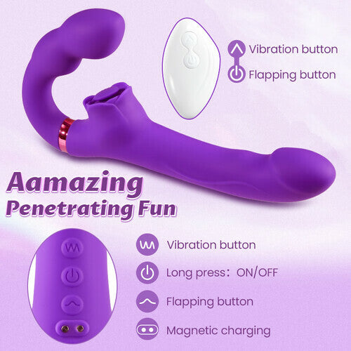 For Couples 10 Tapping & Vibrating G-spot Clit Stimulator Strapless Double-ended Remote Control Dildo
