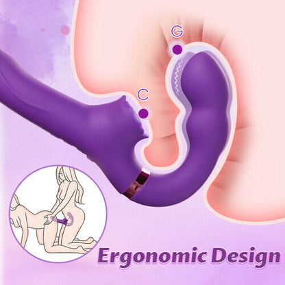 For Couples 10 Tapping & Vibrating G-spot Clit Stimulator Strapless Double-ended Remote Control Dildo