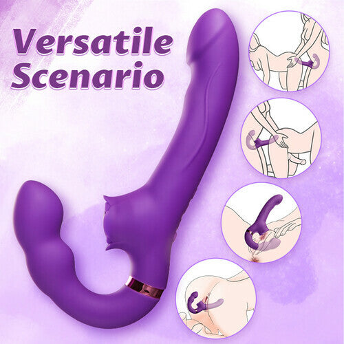 For Couples 10 Tapping & Vibrating G-spot Clit Stimulator Strapless Double-ended Remote Control Dildo