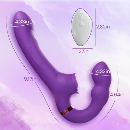 For Couples 10 Tapping & Vibrating G-spot Clit Stimulator Strapless Double-ended Remote Control Dildo
