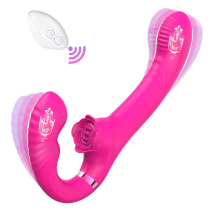 For Couples 10 Tapping & Vibrating G-spot Clit Stimulator Strapless Double-ended Remote Control Dildo