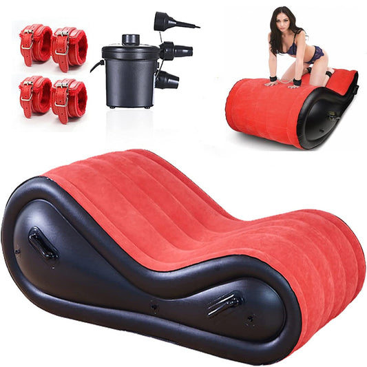Inflatable Sex Sofa with Cuff Kit for BDSM and Bondage Play,Sex Game Furniture for Couple Deeper Position Support Adult Alternative Toys G-Point Love Pad Multifunctional PVC Pillow Air Cushion Chair