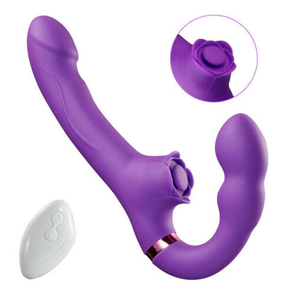 For Couples 10 Tapping & Vibrating G-spot Clit Stimulator Strapless Double-ended Remote Control Dildo